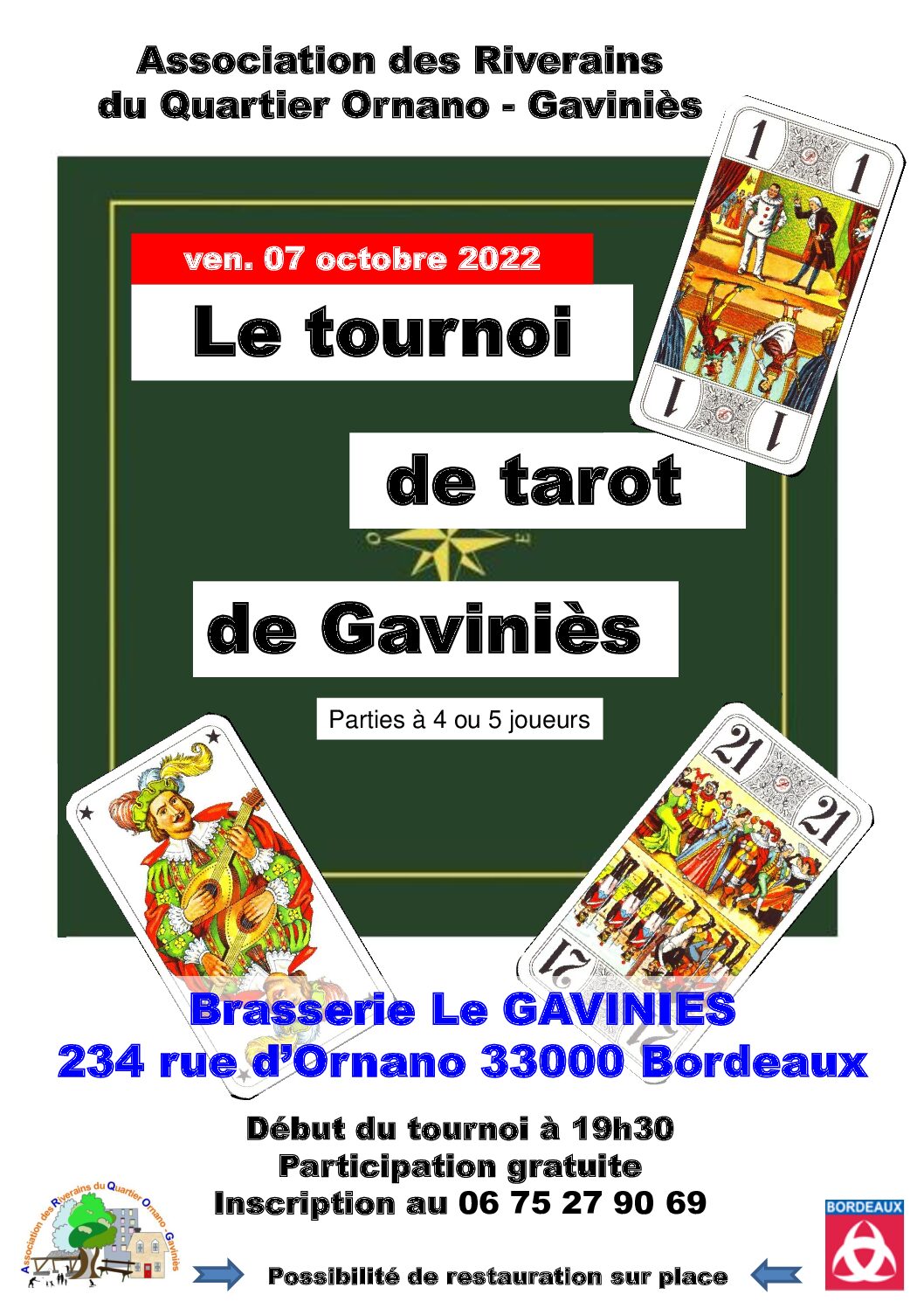 Tournois de tarot vendredi 7 octobre au « Gaviniès »